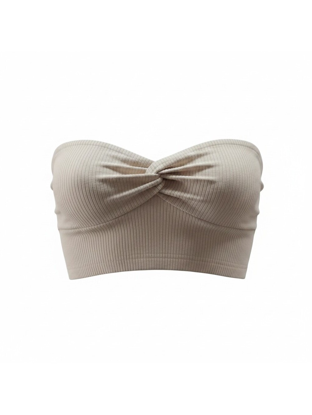SHEIN Ribbed Twist Front Tube Crop Top Women’s Small Beige Strapless